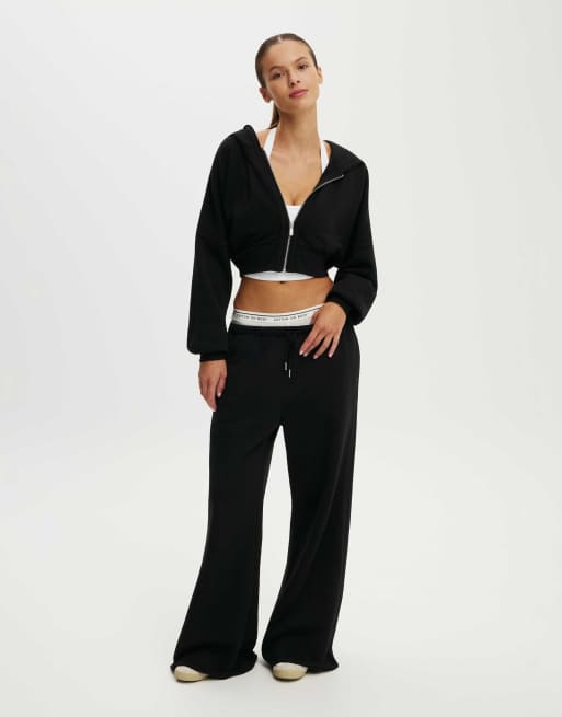 Cotton On Active raw edge wide leg sweatpant in black, 2 of 4