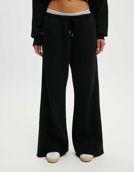 Cotton On Active raw edge wide leg sweatpant in black, 3 of 4