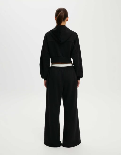 Cotton On Active raw edge wide leg sweatpant in black, 4 of 4