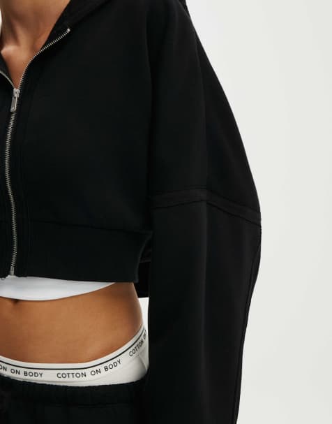 Cotton On Active raw edge zip through hoodie in black - view 1