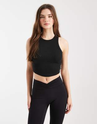 Cotton On Active Rib Knit Curved Hem Tank Top In Black