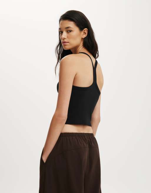 Cotton On Active rib t-bar cropped tank in black, 3 of 4