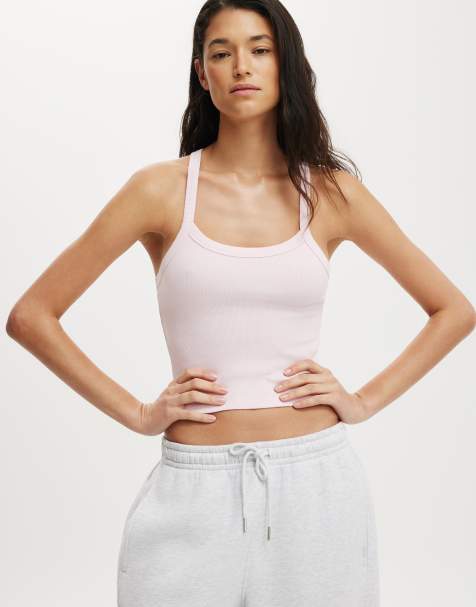Cotton On Active rib t-bar cropped tank in pink - view 1