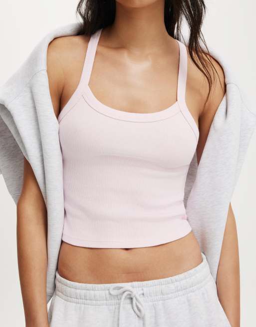 Cotton On Active rib t-bar cropped tank in pink, 2 of 4