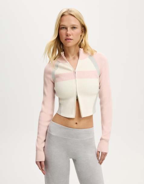 Cotton On Active spliced knit zip through in pink - view 1