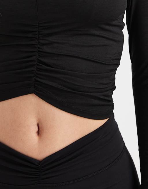 Cotton On – Active – Svart, långärmad t-shirt med rynkning framtill, 3 av 4