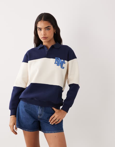 Cotton On - Active - Sweat style rugby duveteux à imprimé graphique - Bleu marine Prep Sport - view 1
