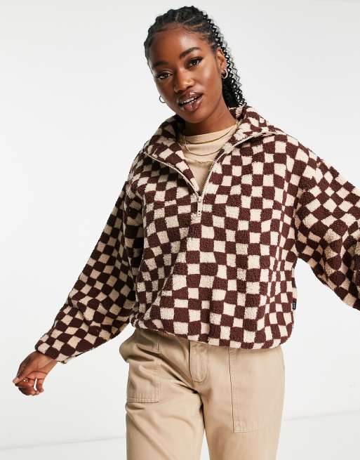 Cotton On - Active - Sweatshirt i imiteret lammeskind med brunt og skakternet print , 3 af 4