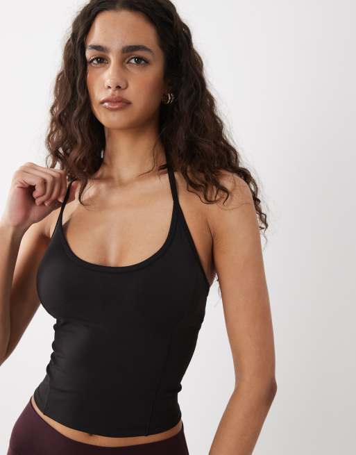 Cotton On – Active Ultra Move – Ciemnobrązowy top bez rękawów, z półokrągłym dekoltem halter, 3 z 4