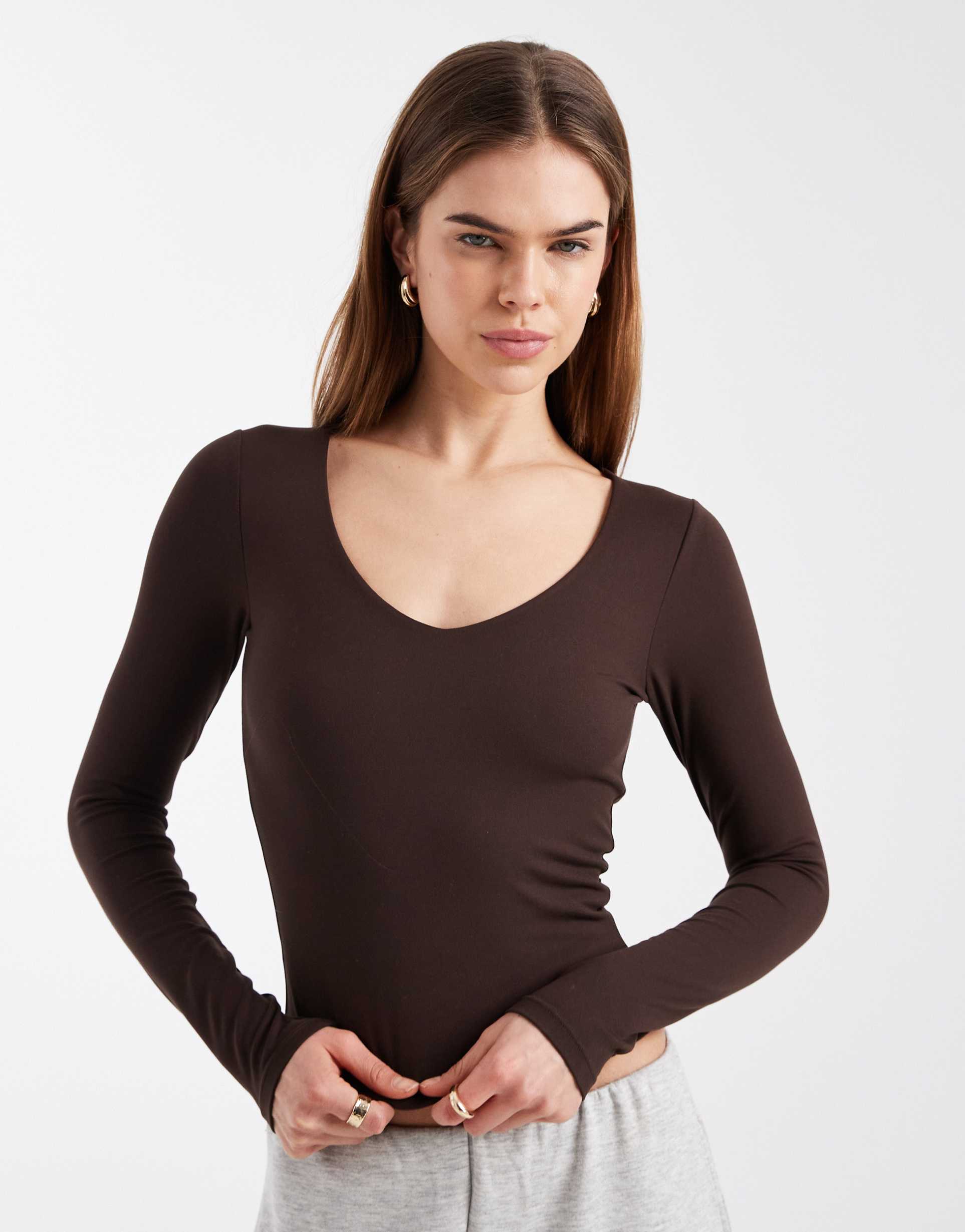 cotton on active ultra soft scoop neck long sleeve top in french roast