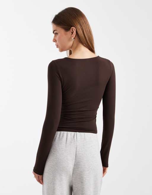 Cotton On active ultra soft scoop neck long sleeve top in french roast, 4 of 4