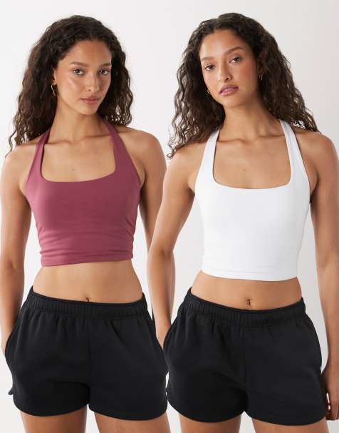 Cotton On Active ultra soft t-bar tank in white and berry - view 1