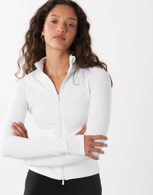 Cotton On Active ultra soft zip through jacket in white, 3 of 4