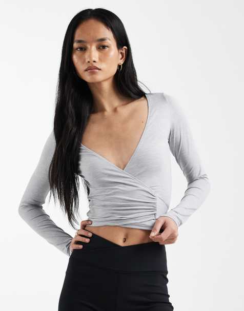 Cotton On active wrap top in gray - view 1