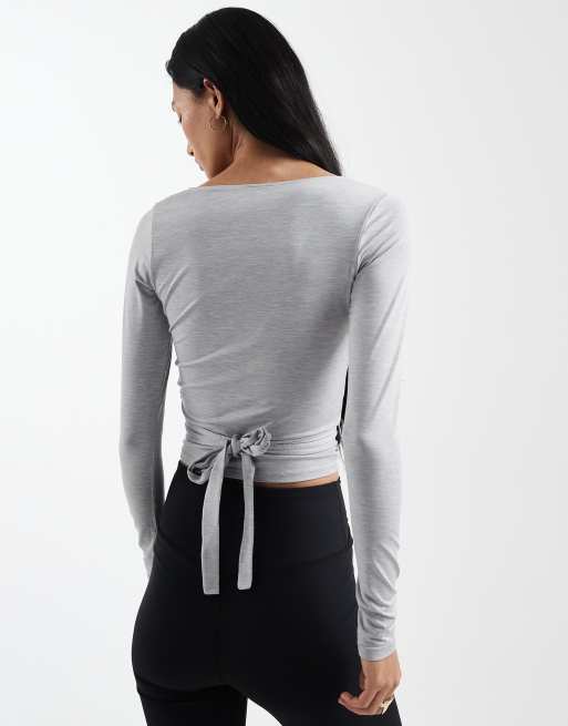 Cotton On active wrap top in grey, 4 of 4