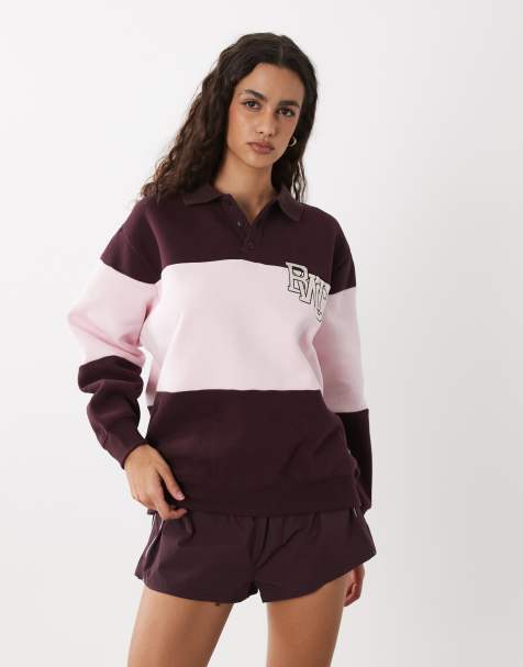 Cotton On - Active - Zacht rugby-sweatshirt met grafisch design in paarsbruin en roze - view 1