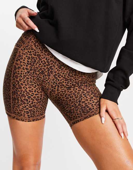 Cotton On activewear high waisted pocket shorts in leopard 