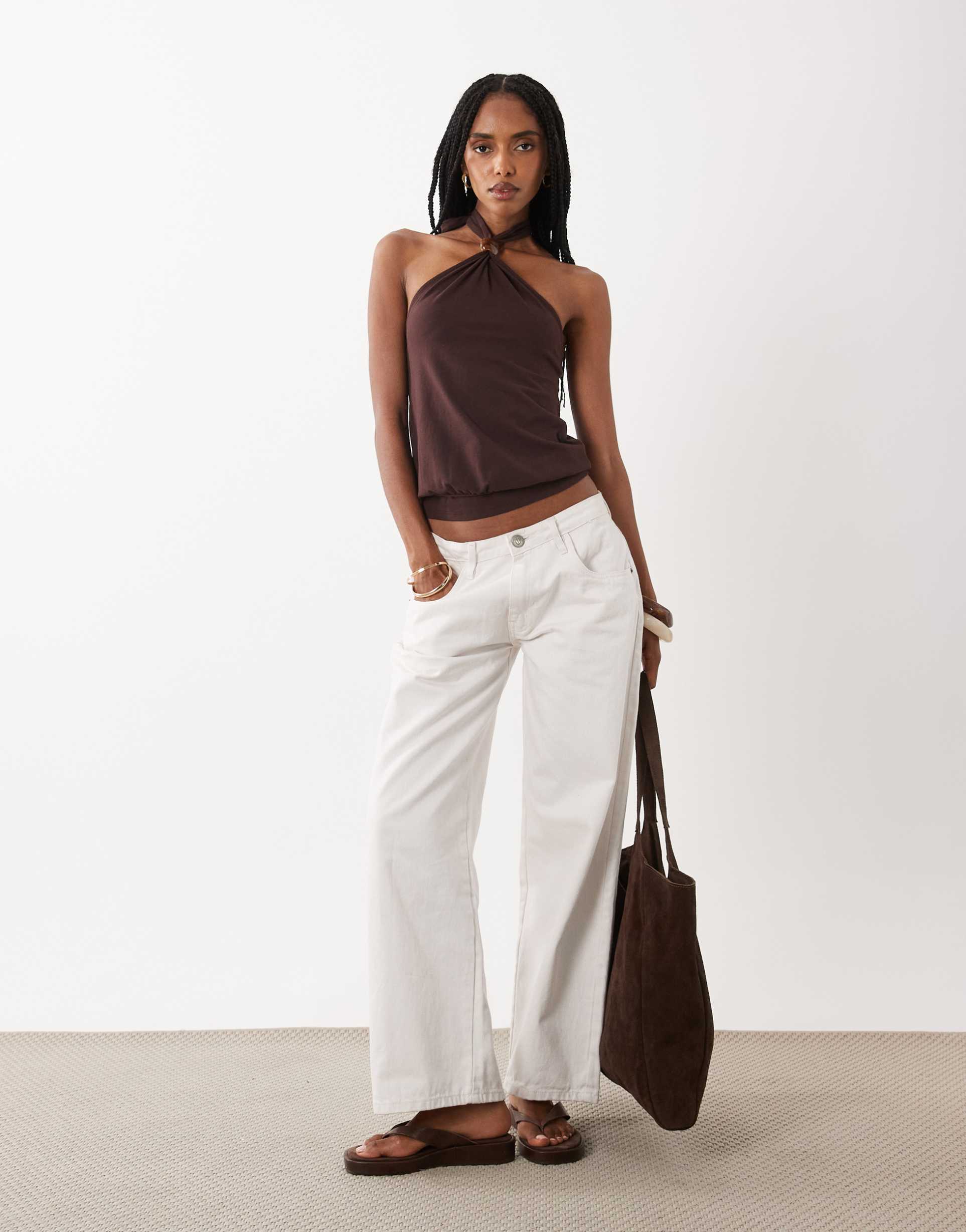 cotton on ada beaded halter top in dark oak