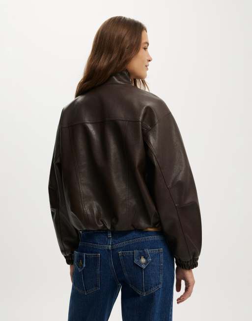 Cotton On Ada funnel neck bomber in brown, 4 of 4