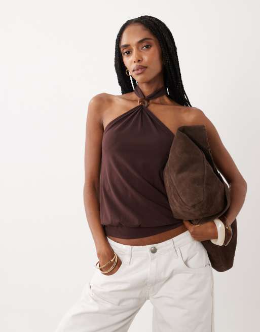 Cotton On Ada haltertop met kralen in dark oak, 2 van 4