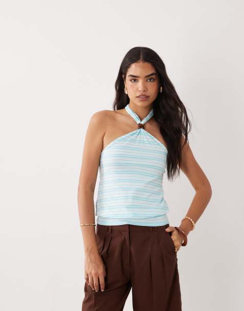 Cotton On – Ada – Ljusorange topp med halterneck och pärlor - view 1