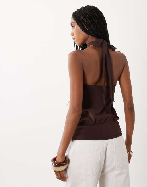Cotton On Ada Neckholder mit Perlen in Dunkelbraun, 4 von 4
