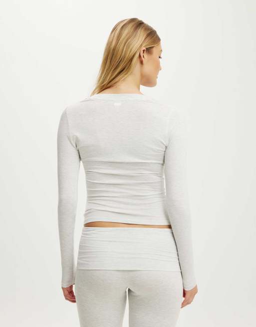 Cotton On Airy soft lounge henley in grey, 4 of 4