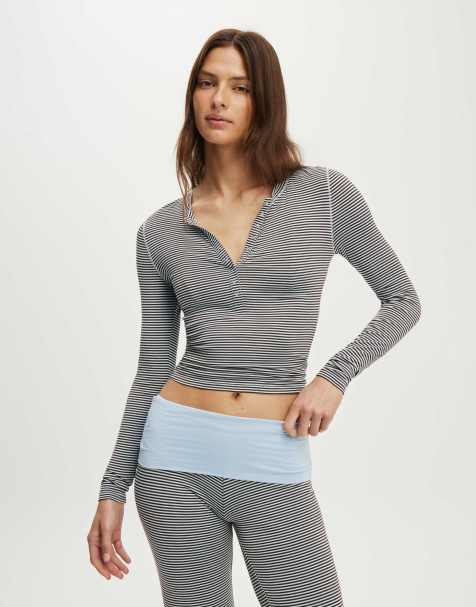 Cotton On Airy soft lounge henley in multi - view 1
