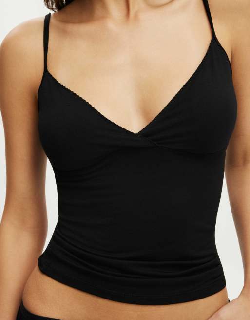 Cotton On Airy soft triangle cami in smooth black, 2 of 4