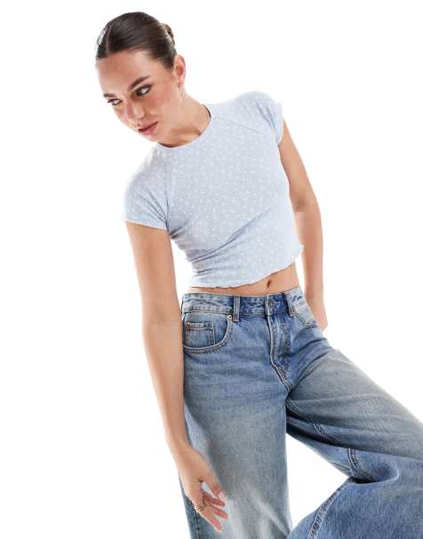 Cotton On - Ajourgebreid T-shirt met fijne print in grijs - view 1