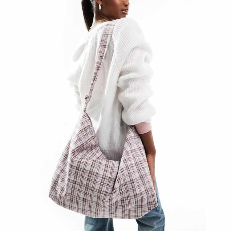 Cotton On alex knotted slouchy tote in pink check canvas ASOS