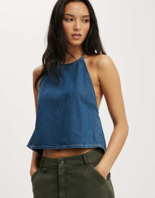 Cotton On Ali denim halter top in blue - MBLUE