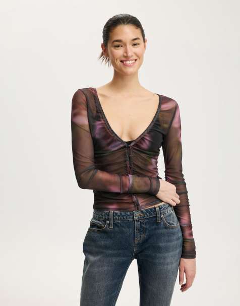 Cotton On Alix mesh button through long sleeve in multi