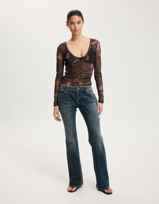 Cotton On Alix mesh button through long sleeve in multi, 3 of 4