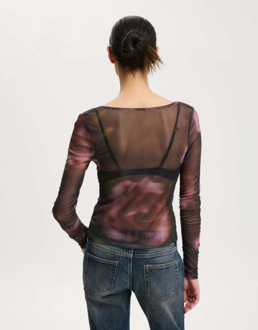 Cotton On Alix mesh button through long sleeve in multi, 4 of 4