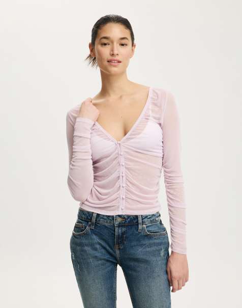 Cotton On Alix mesh button through long sleeve in purple - view 1