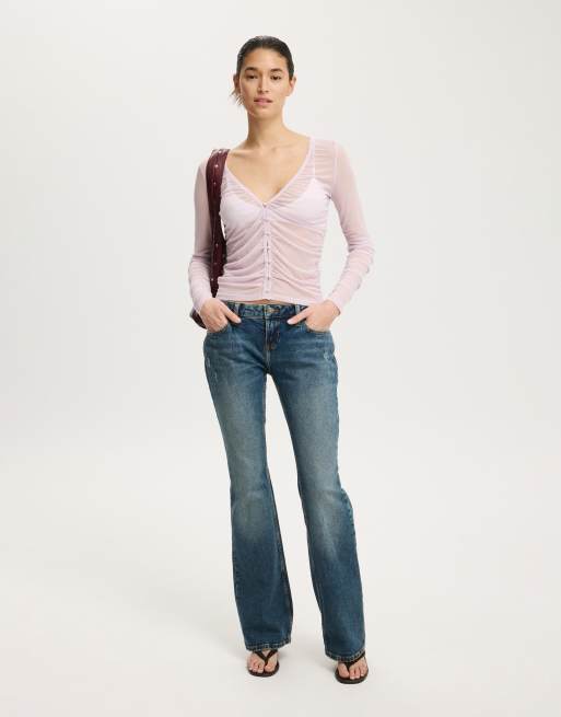 Cotton On Alix mesh button through long sleeve in purple, 3 of 4