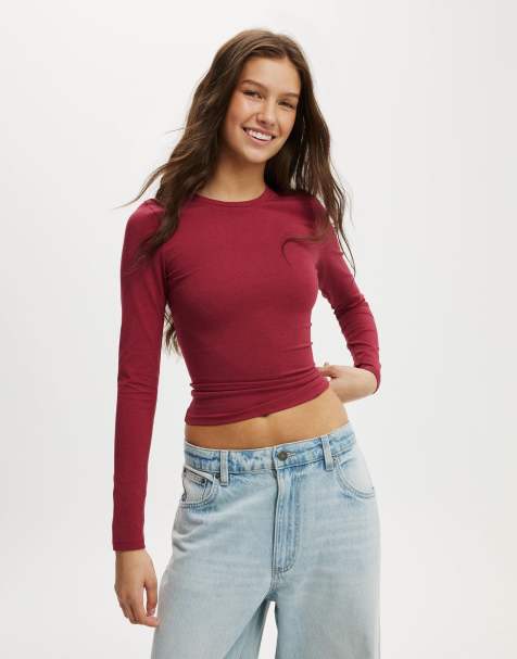 Cotton On All day crew long sleeve in burgundy - view 1