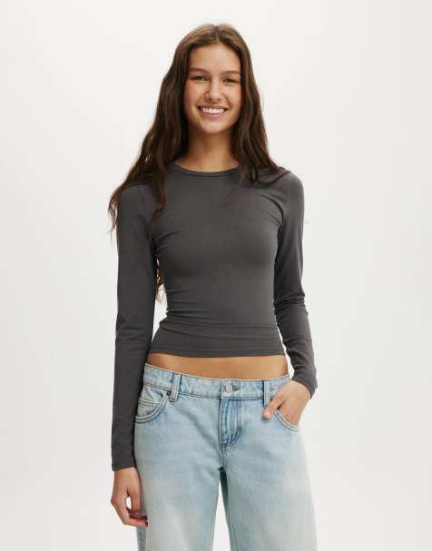 Cotton On All day crew long sleeve in charcoal - view 1