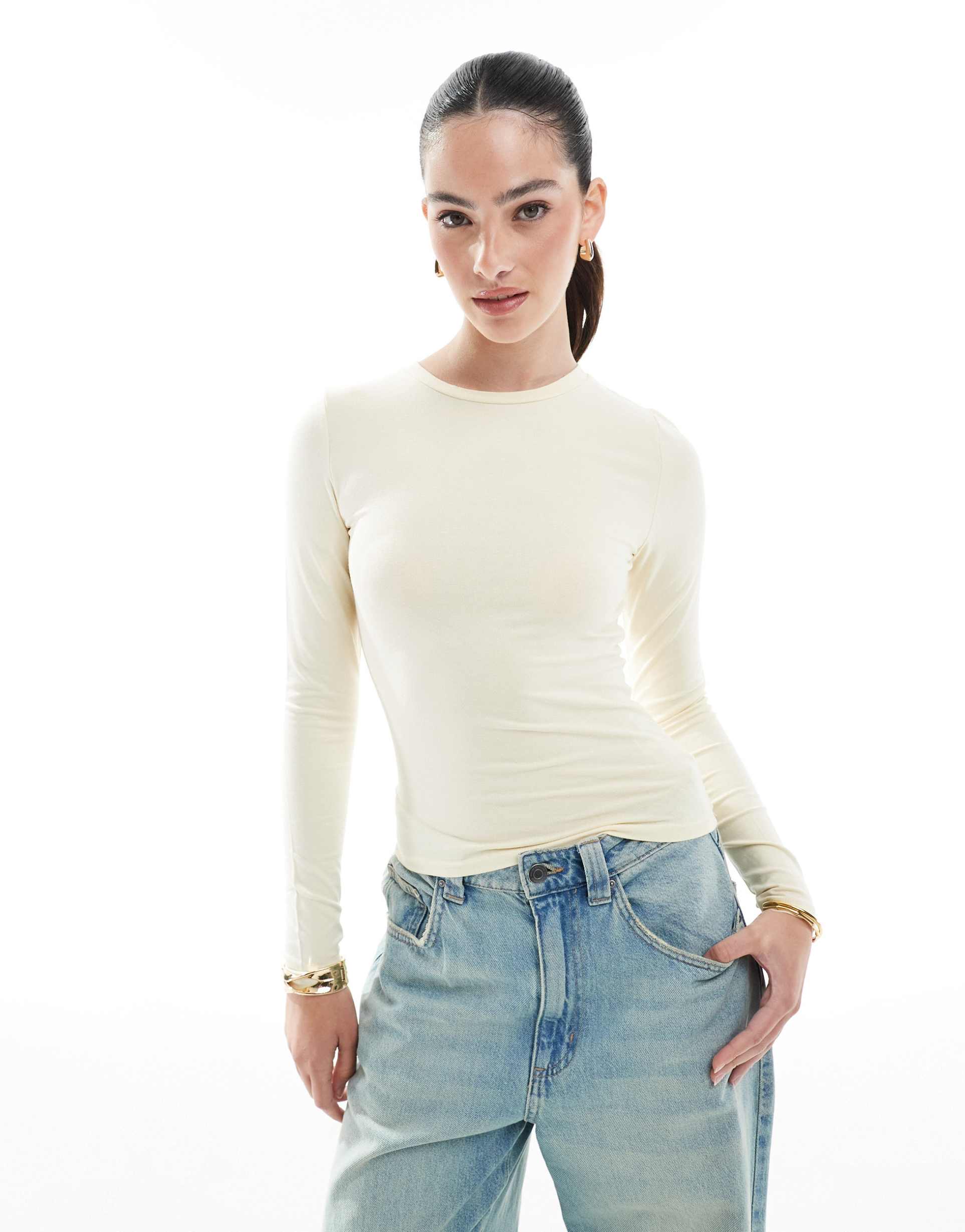cotton on all day crew long sleeve shirt in yellow