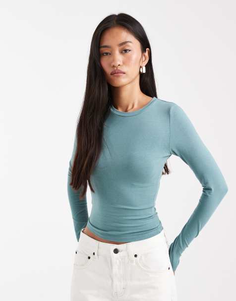 Cotton On all day crew long sleeve top in cloudy jade - view 1