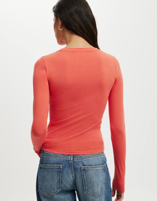 Cotton On All day crew neck long sleeve T-shirt in coral, 2 of 4