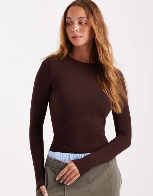 Cotton On all day crew neck long sleeve top in dark oak