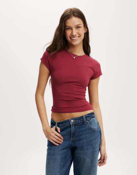 Cotton On All day crew tee in burgundy - view 1