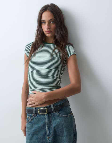 Cotton On all day crew tee in green stripe 