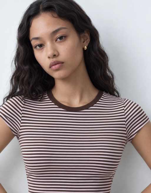 Cotton On all day crew tee in madi walnut stripe, 10 of 10