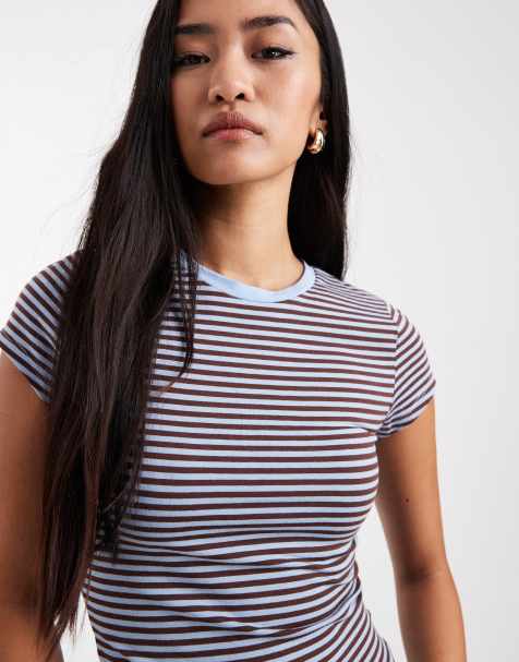 Cotton On - All Day - Gestreept T-shirt met ronde hals in Amerikaans eiken - view 1