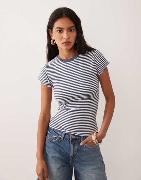 Cotton On – All Day – Gestreiftes T-Shirt in Marineblau und Weiß - view 1