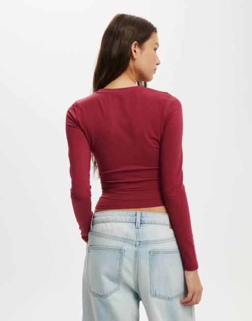 Cotton On – All Day – Langärmliges Shirt in Burgunderrot mit Rundhalsausschnitt, 2 von 4