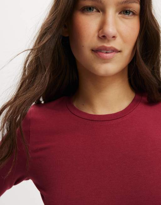 Cotton On – All Day – Langärmliges Shirt in Burgunderrot mit Rundhalsausschnitt, 4 von 4